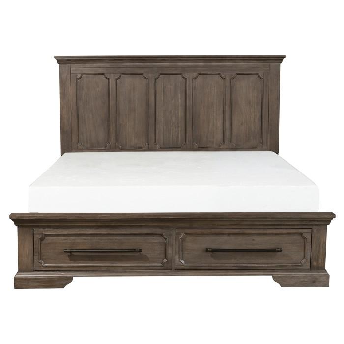 Taulon Queen Platform Bed with Footboard Storage in Dark Oak 5438-1* - U&U Home Budget Furniture (Carteret, NJ)