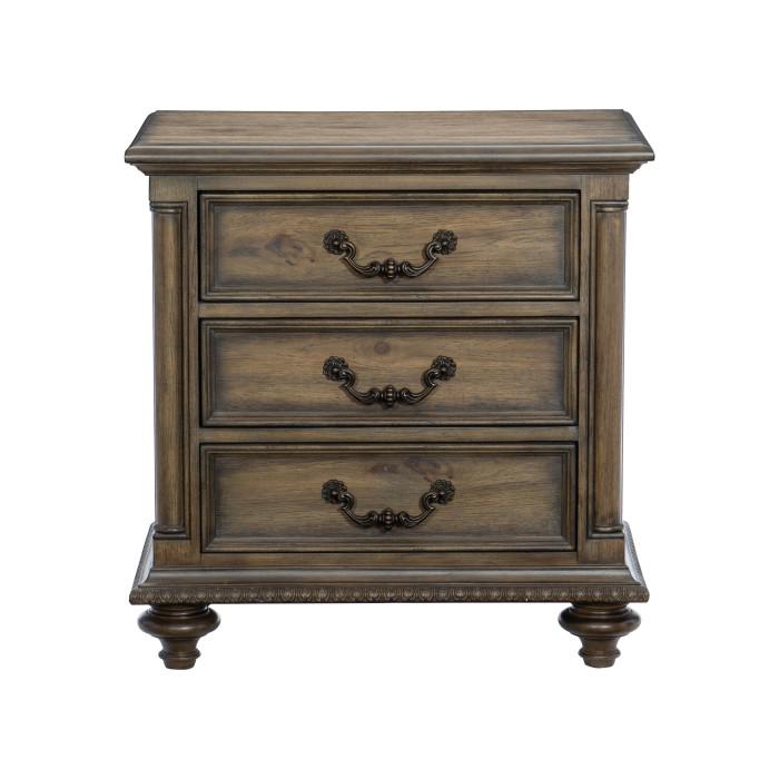 Rachelle 3 Drawer Nightstand in Weathered Pecan 1693-4 - U&U Home Budget Furniture (Carteret, NJ)