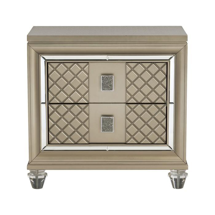 Loudon 2 Drawer Nightstand in Champagne Metallic 1515-4 - U&U Home Budget Furniture (Carteret, NJ)