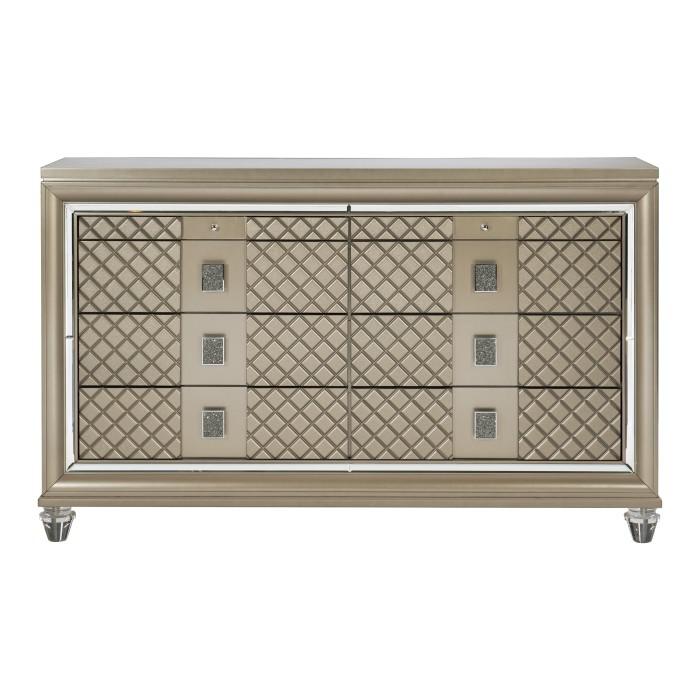 Loudon 8 Drawer Dresser in Champagne Metallic 1515-5 - U&U Home Budget Furniture (Carteret, NJ)