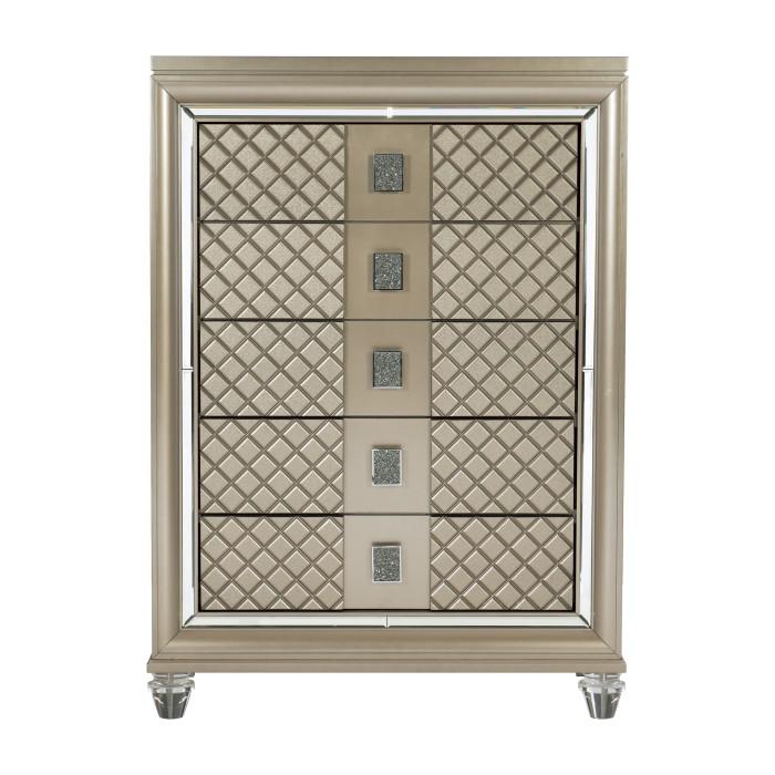 Loudon 5 Drawer Chest in Champagne Metallic 1515-9 - U&U Home Budget Furniture (Carteret, NJ)