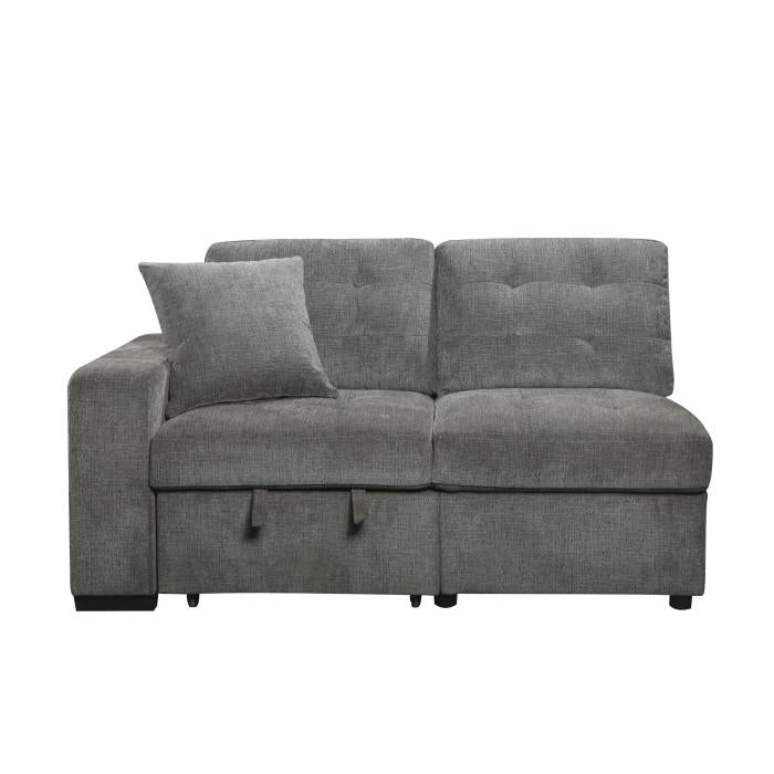 Logansport Left Side 2-Seater with Pull-out Ottoman and 1 Pillow in Gray 9401GRY-2L - U&U Home Budget Furniture (Carteret, NJ)