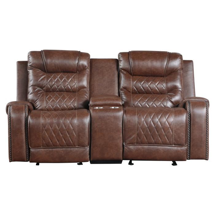 Putnam Double Glider Reclining Loveseat in Brown 9405BR-2 - U&U Home Budget Furniture (Carteret, NJ)