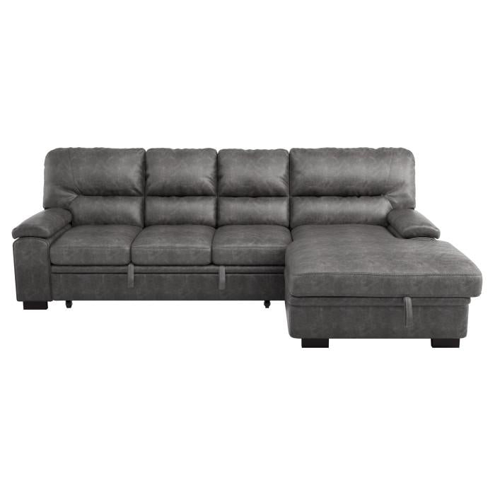 Michigan Sectional with Pull Out Bed and Right Chaise in Dark Gray - U&U Home Budget Furniture (Carteret, NJ)