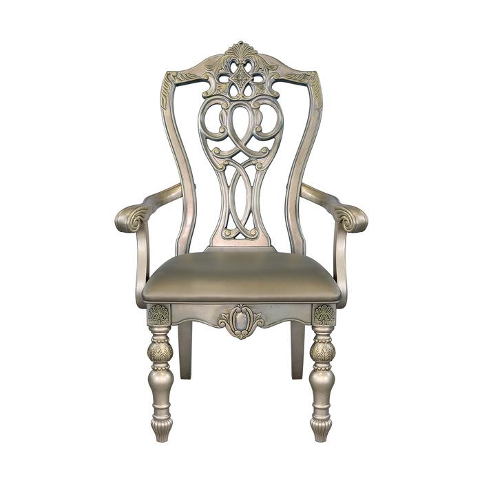 Catalonia Arm Chair in Platinum Gold (Set of 2) - U&U Home Budget Furniture (Carteret, NJ)