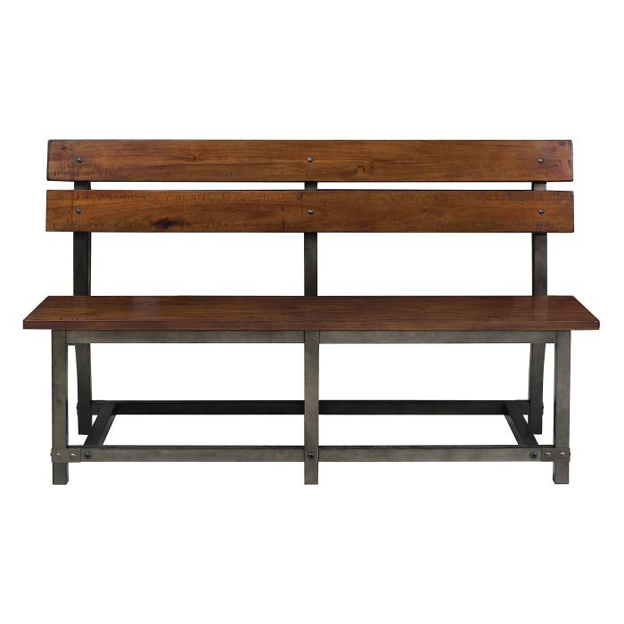Holverson Bench w/ Back in Rustic Brown 1715-BH - U&U Home Budget Furniture (Carteret, NJ)