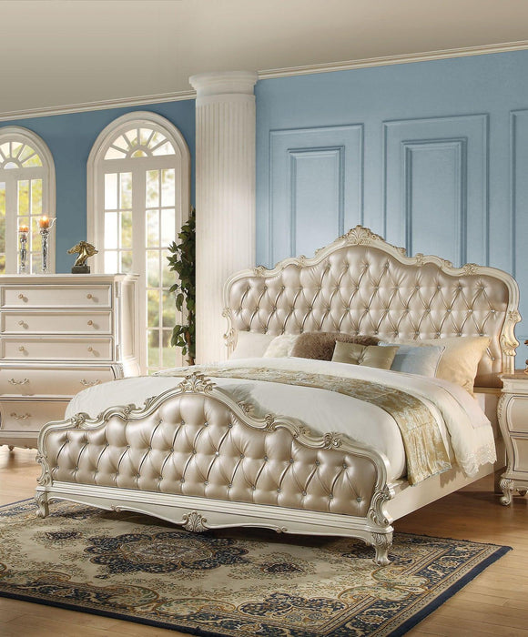 Acme Chantelle Queen Bed with Button Tufted Panels in Pearl White 23540Q - U&U Home Budget Furniture (Carteret, NJ)