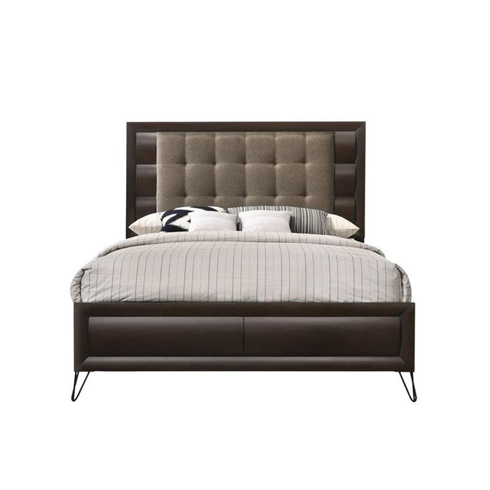 Acme Furniture Tablita Upholstered King Bed in Dark Merlot 27457EK - U&U Home Budget Furniture (Carteret, NJ)