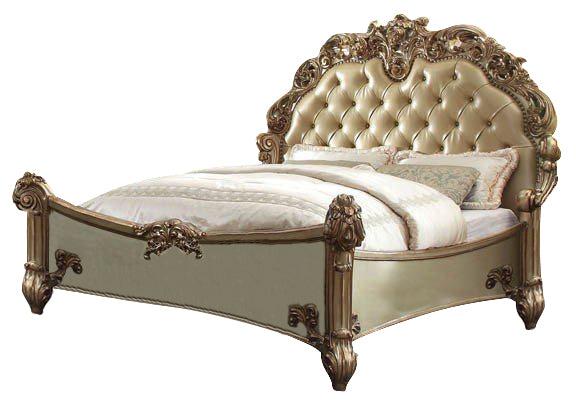Acme Vendome Button Tufted Cal King Bed in Gold Patina 22994CK - U&U Home Budget Furniture (Carteret, NJ)