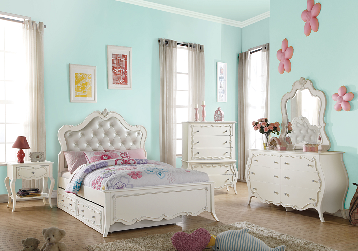 Edalene PU & Pearl White Twin Bed - U&U Home Budget Furniture (Carteret, NJ)