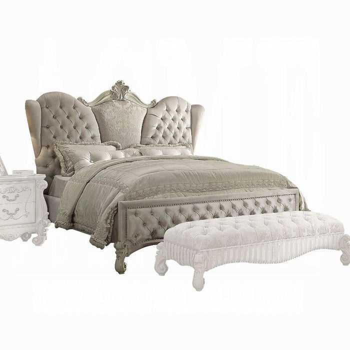 Versailles Ivory Velvet & Bone White California King Bed - U&U Home Budget Furniture (Carteret, NJ)