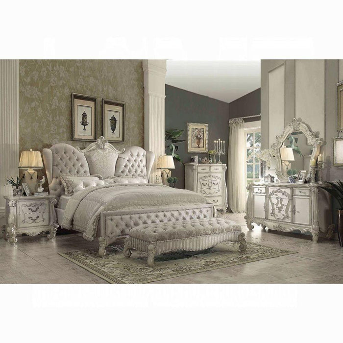 Versailles Ivory Velvet & Bone White Eastern King Bed - U&U Home Budget Furniture (Carteret, NJ)