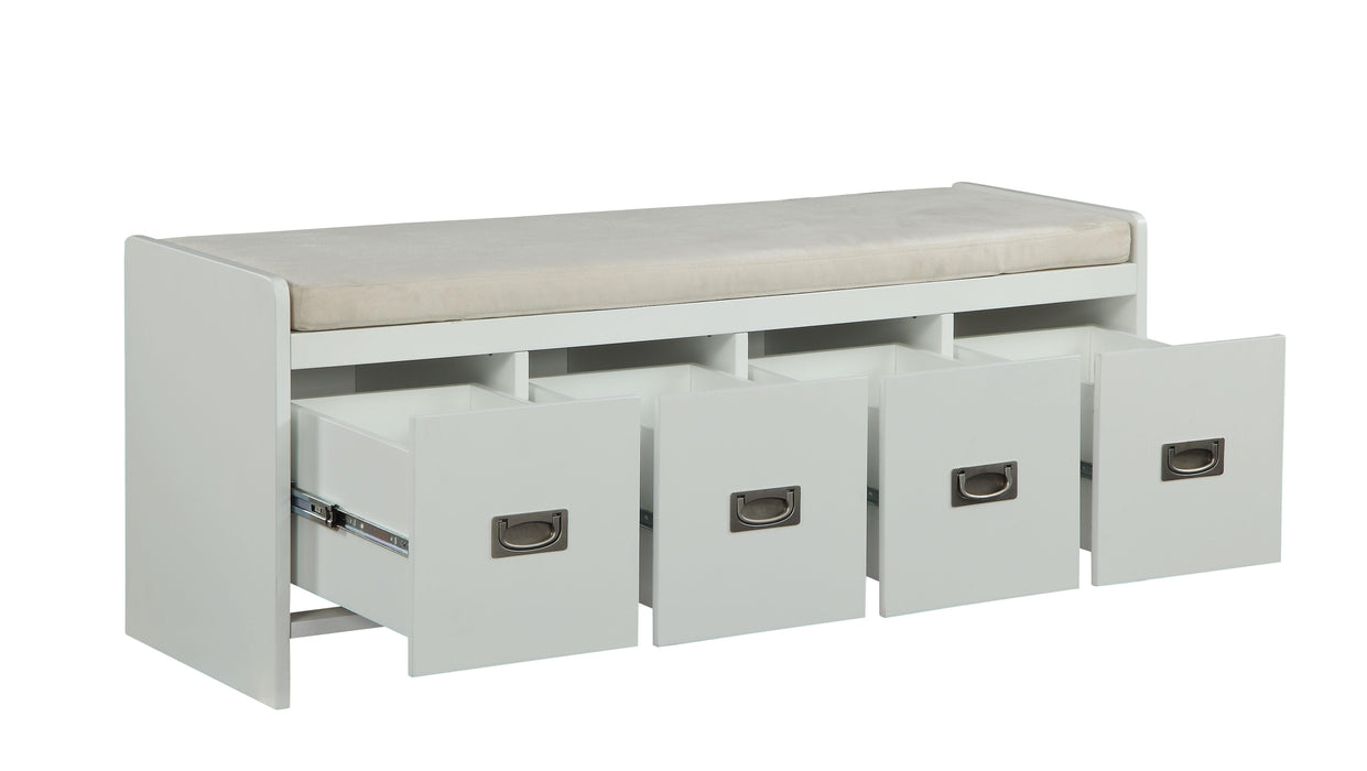 Berci Beige Fabric & White Bench w/Storage - U&U Home Budget Furniture (Carteret, NJ)