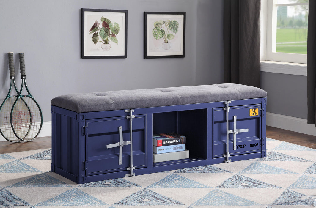 Cargo Gray Fabric & Blue Bench (Storage) - U&U Home Budget Furniture (Carteret, NJ)