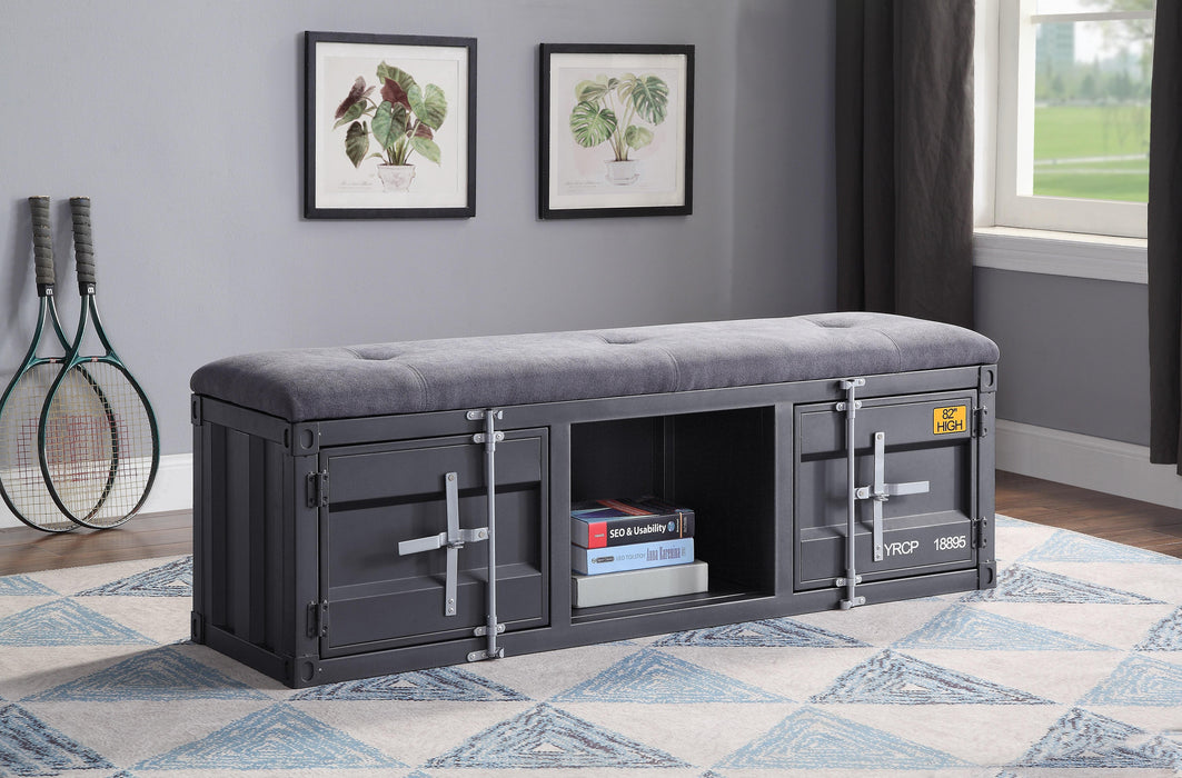 Cargo Gray Fabric & Gunmetal Bench (Storage) - U&U Home Budget Furniture (Carteret, NJ)