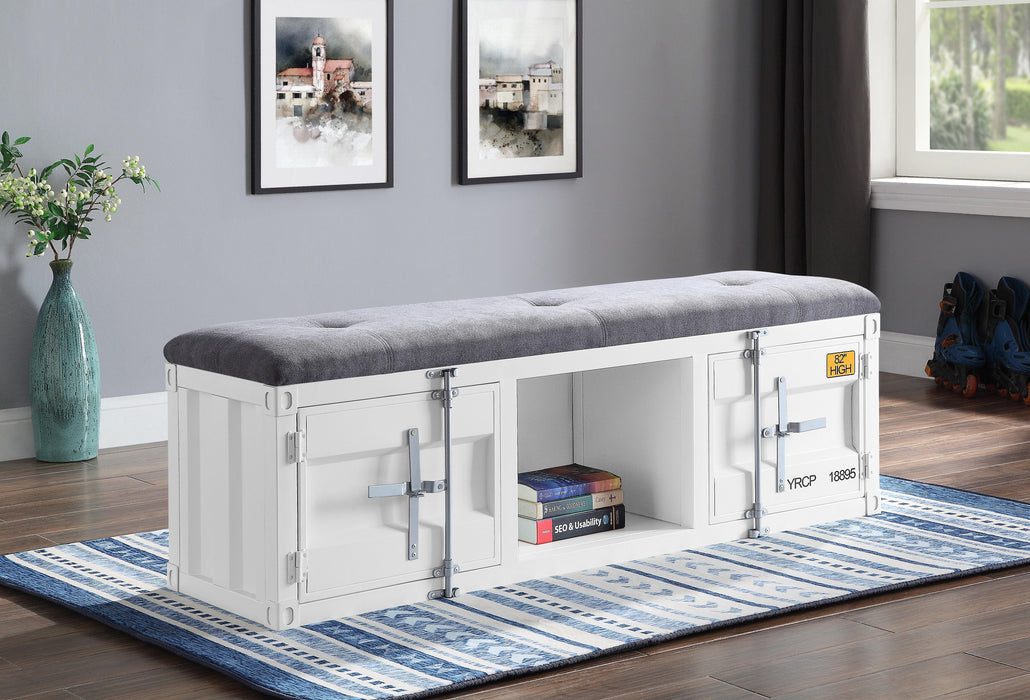 Cargo Gray Fabric & White Bench (Storage) - U&U Home Budget Furniture (Carteret, NJ)