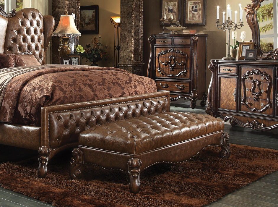 Versailles 2-Tone Light Brown PU & Cherry Oak Bench - U&U Home Budget Furniture (Carteret, NJ)