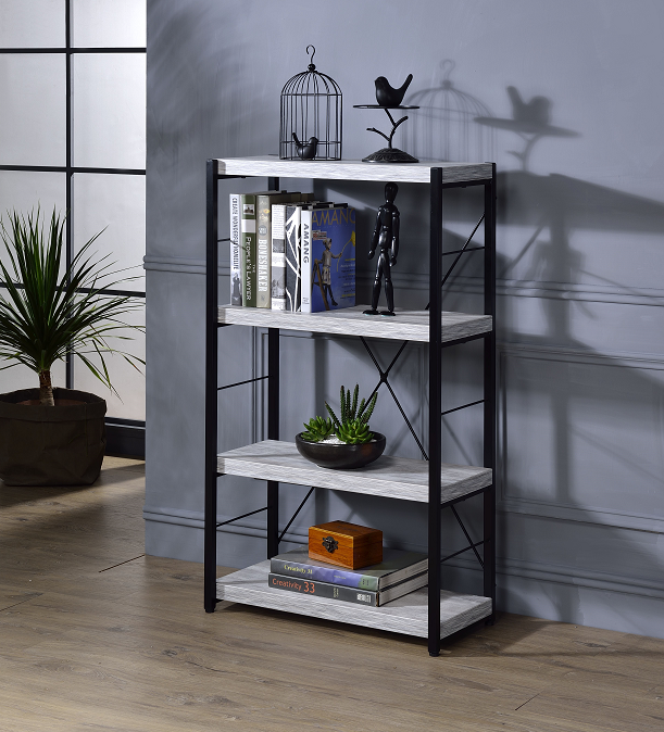 Jurgen Antique White & Black Bookshelf - U&U Home Budget Furniture (Carteret, NJ)