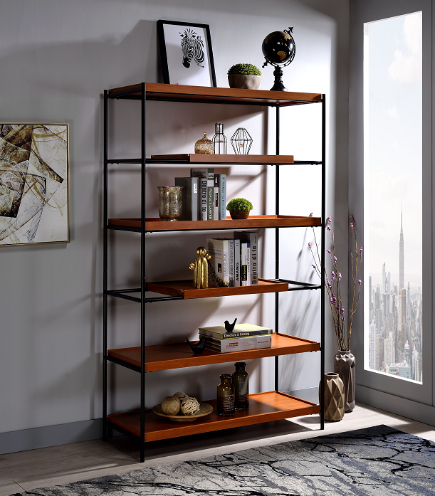 Oaken Honey Oak & Black Bookshelf - U&U Home Budget Furniture (Carteret, NJ)