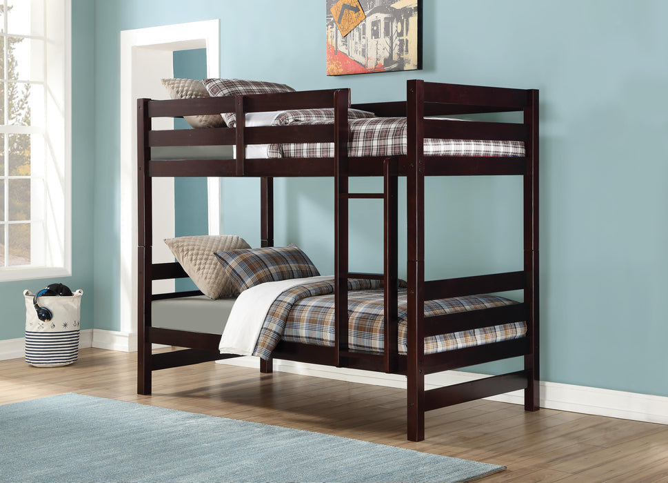 Ronnie Espresso Bunk Bed (Twin/Twin) - U&U Home Budget Furniture (Carteret, NJ)