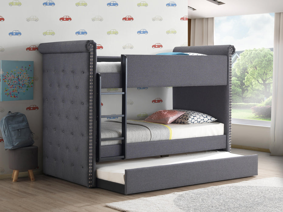Romana II Gray Fabric Bunk Bed & Trundle (Twin/Twin) - U&U Home Budget Furniture (Carteret, NJ)