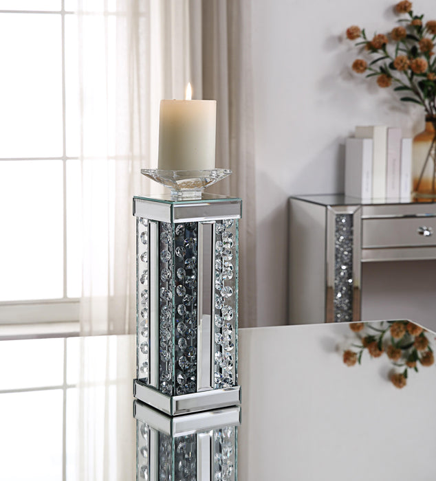 Nysa Mirrored & Faux Crystals Accent Candleholder - U&U Home Budget Furniture (Carteret, NJ)