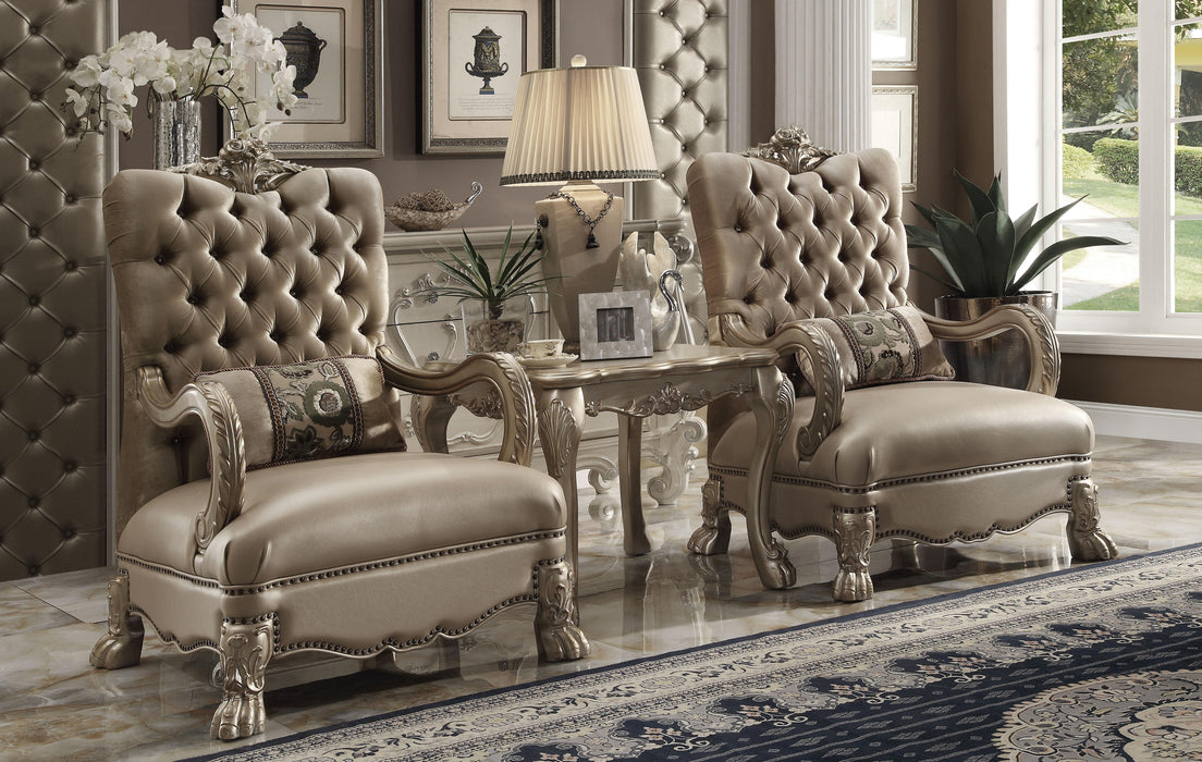 Dresden Bone Velvet & Gold Patina Chair & 1 Pillow - U&U Home Budget Furniture (Carteret, NJ)