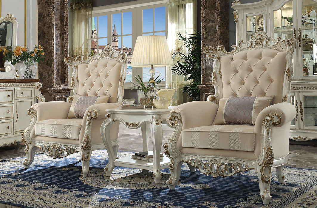 Picardy II Fabric & Antique Pearl Accent Chair & Pillow - U&U Home Budget Furniture (Carteret, NJ)