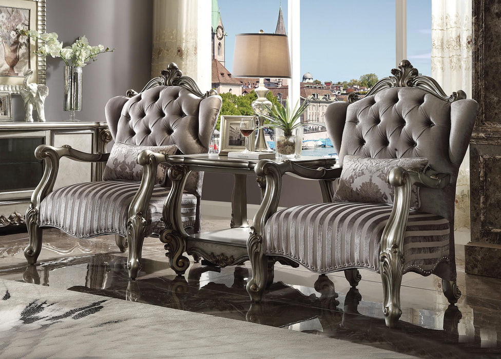 Versailles Velvet & Antique Platinum Chair & 1 Pillow - U&U Home Budget Furniture (Carteret, NJ)