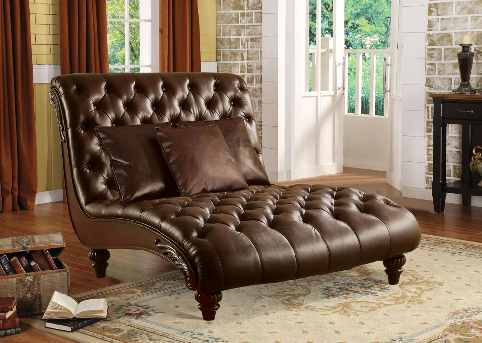 Anondale 2-Tone Brown PU Chaise & 3Pillows - U&U Home Budget Furniture (Carteret, NJ)