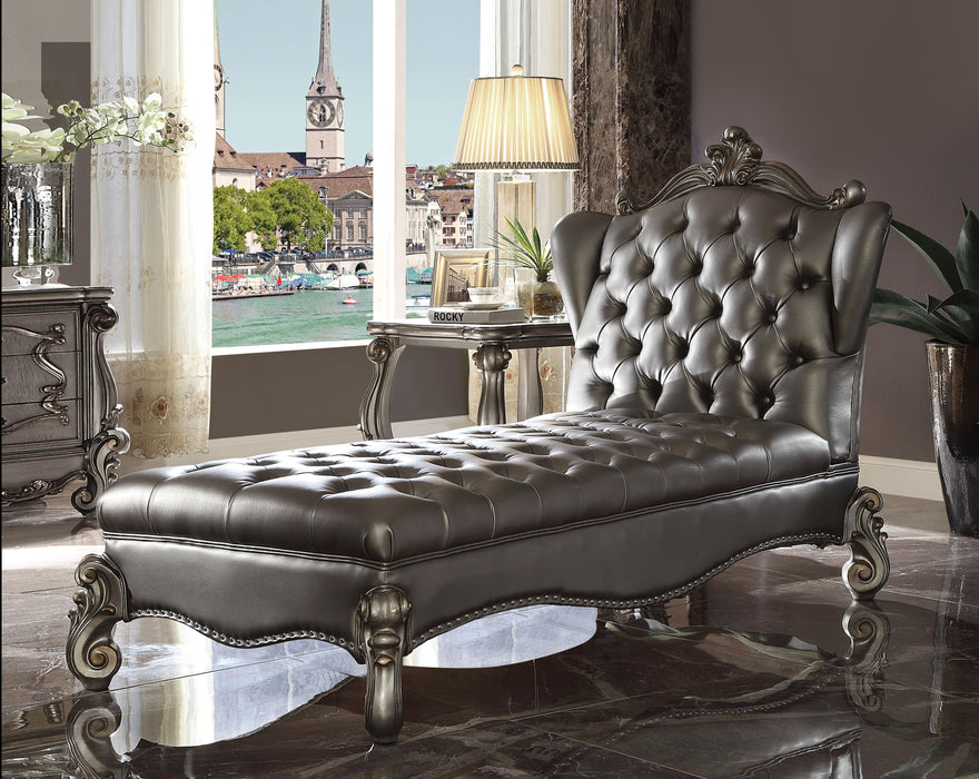 Versailles Silver PU & Antique Platinum Chaise - U&U Home Budget Furniture (Carteret, NJ)