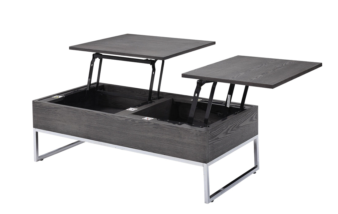 Iban Gray Oak & Chrome Coffee Table - U&U Home Budget Furniture (Carteret, NJ)