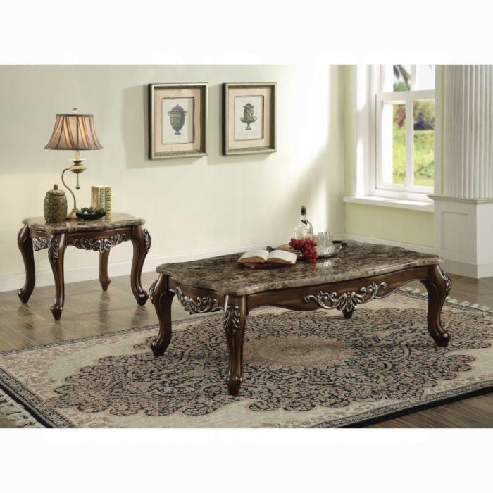 Latisha Marble & Antique Oak Coffee Table - U&U Home Budget Furniture (Carteret, NJ)