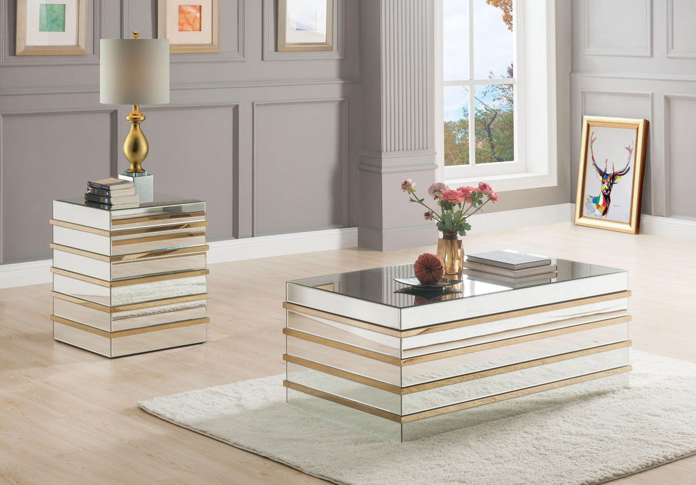 Osma Mirrored & Gold Coffee Table - U&U Home Budget Furniture (Carteret, NJ)