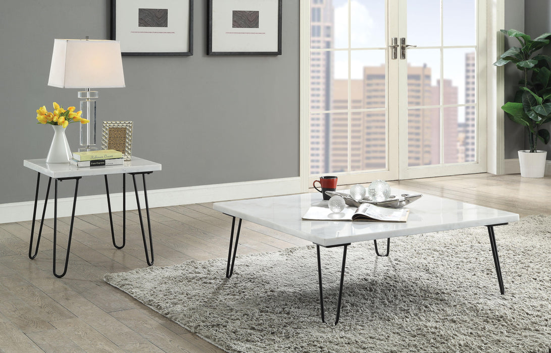 Telestis White Marble & Black Coffee Table - U&U Home Budget Furniture (Carteret, NJ)