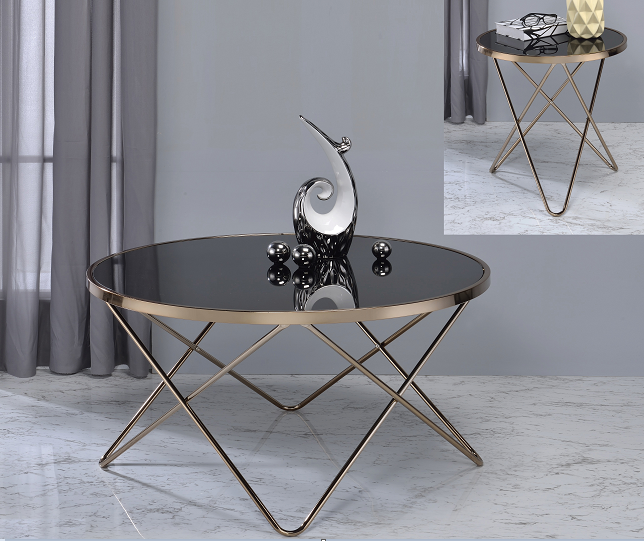 Valora Champagne & Black Glass Coffee Table - U&U Home Budget Furniture (Carteret, NJ)