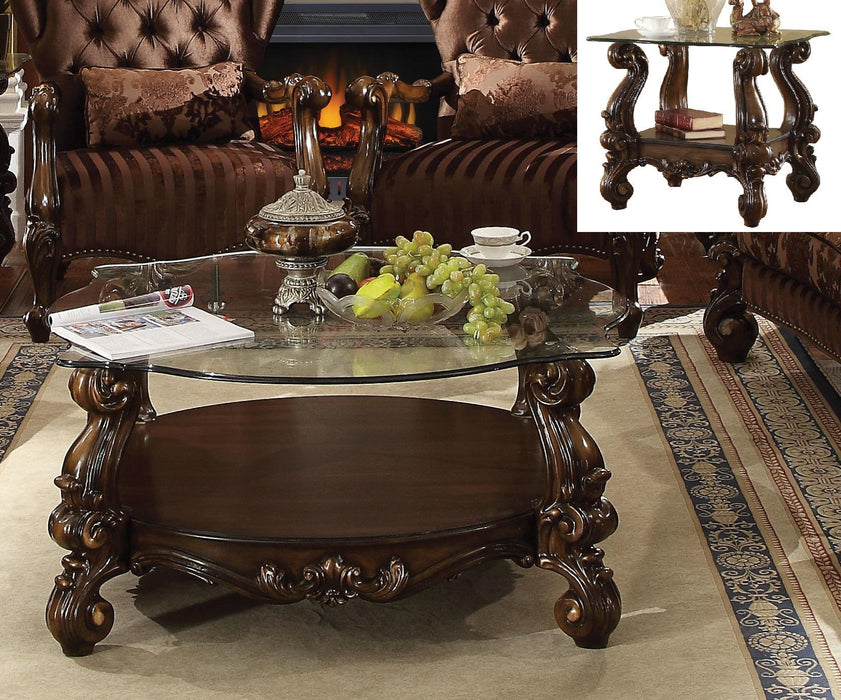 Versailles Cherry Oak & Clear Glass Coffee Table - U&U Home Budget Furniture (Carteret, NJ)