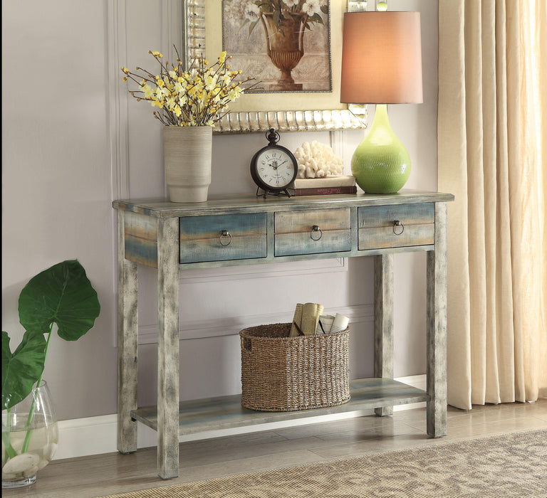 Glancio Antique White & Teal Console Table - U&U Home Budget Furniture (Carteret, NJ)