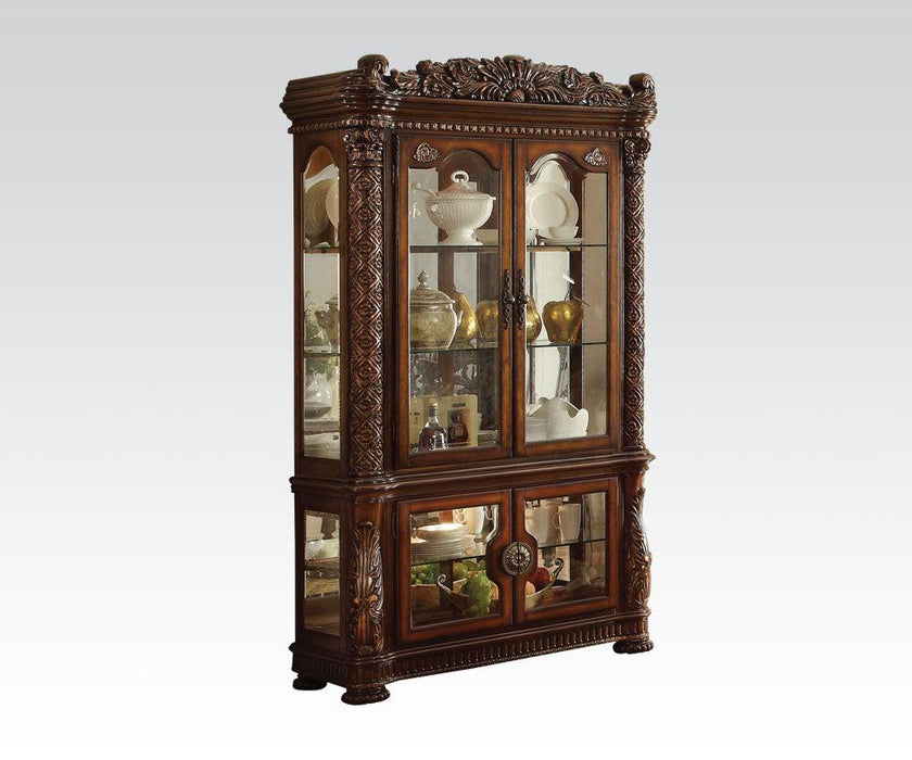 Acme Vendome Curio Cabinet with Mirror Back in Cherry 62023 - U&U Home Budget Furniture (Carteret, NJ)