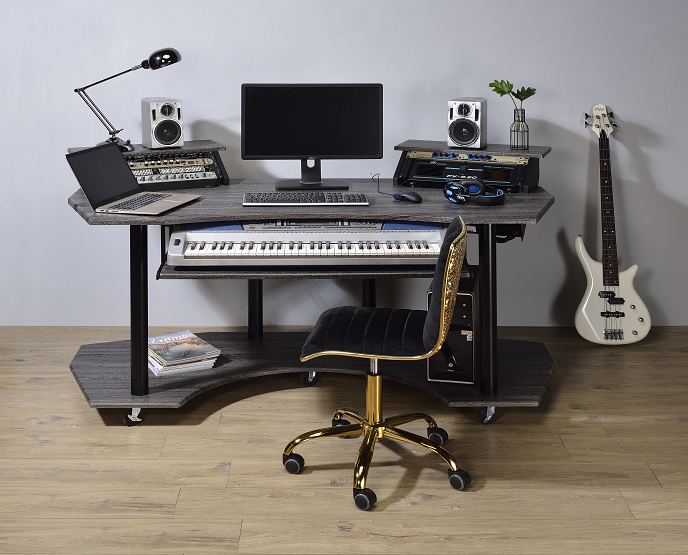 Eleazar Black Oak Computer Desk - U&U Home Budget Furniture (Carteret, NJ)