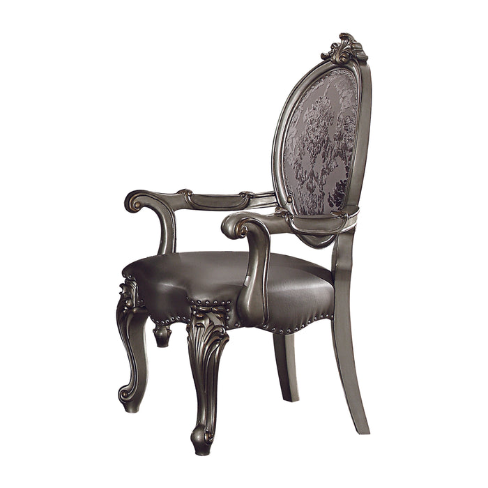 Versailles Silver PU & Antique Platinum Arm Chair - U&U Home Budget Furniture (Carteret, NJ)
