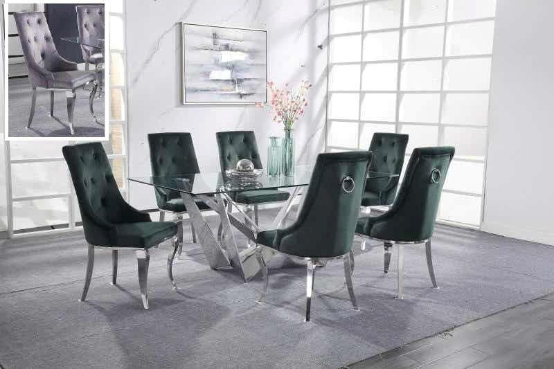 Dekel Clear Glass & Stainless Steel Dining Room Set - U&U Home Budget Furniture (Carteret, NJ)