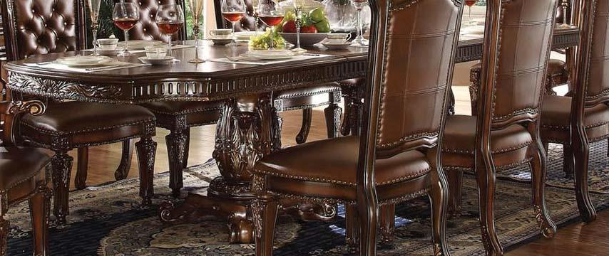 Acme Vendome Double Pedestal Dining Table with Two Leaves in Cherry 62000 - U&U Home Budget Furniture (Carteret, NJ)