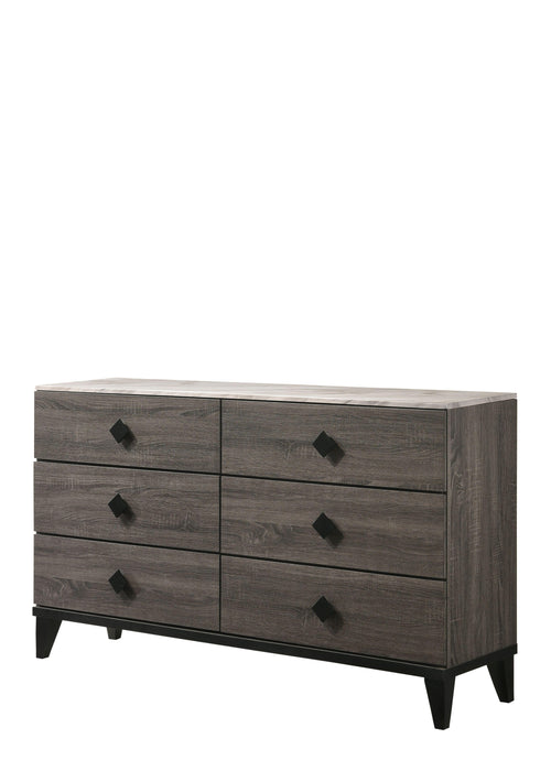 Avantika Faux Marble & Rustic Gray Oak Dresser - U&U Home Budget Furniture (Carteret, NJ)