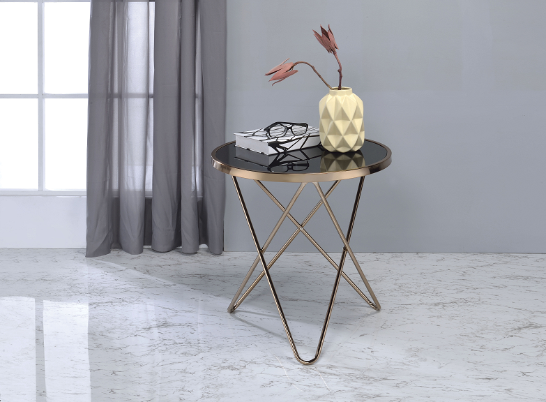 Valora Champagne & Black Glass End Table - U&U Home Budget Furniture (Carteret, NJ)