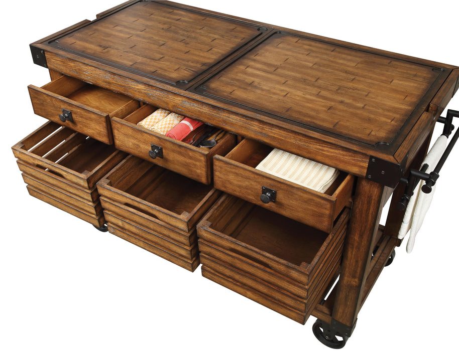 Kaif Distressed Chestnut Kitchen Cart - U&U Home Budget Furniture (Carteret, NJ)