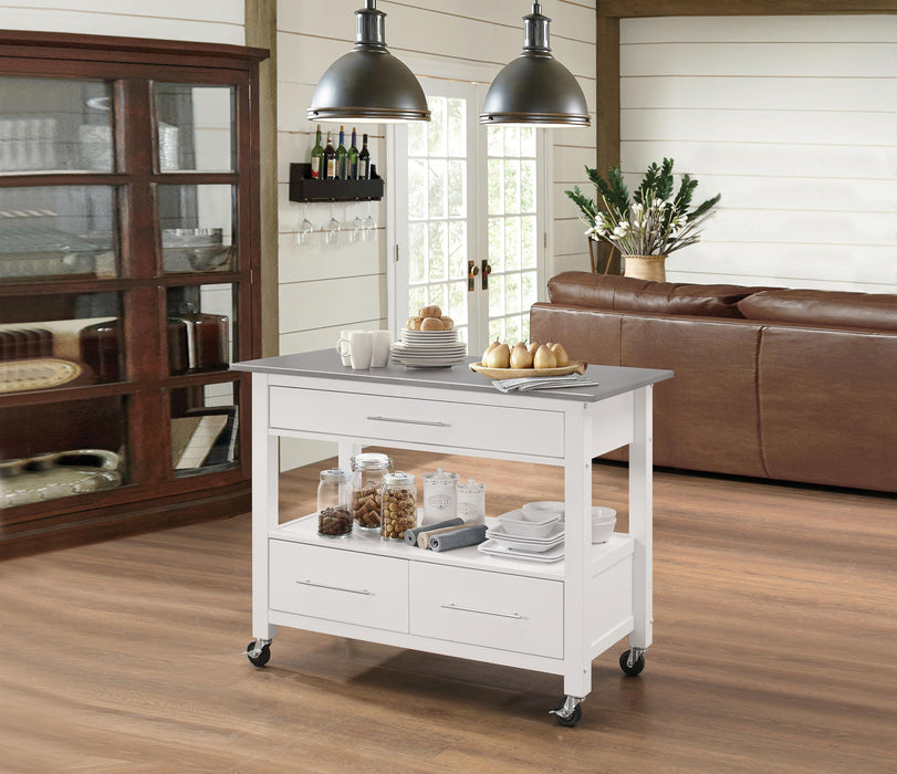 Ottawa Stainless Steel & White Kitchen Cart - U&U Home Budget Furniture (Carteret, NJ)