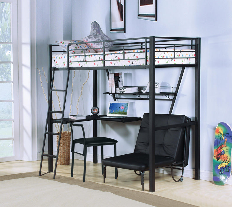 Senon Silver & Black Loft Bed & Desk - U&U Home Budget Furniture (Carteret, NJ)