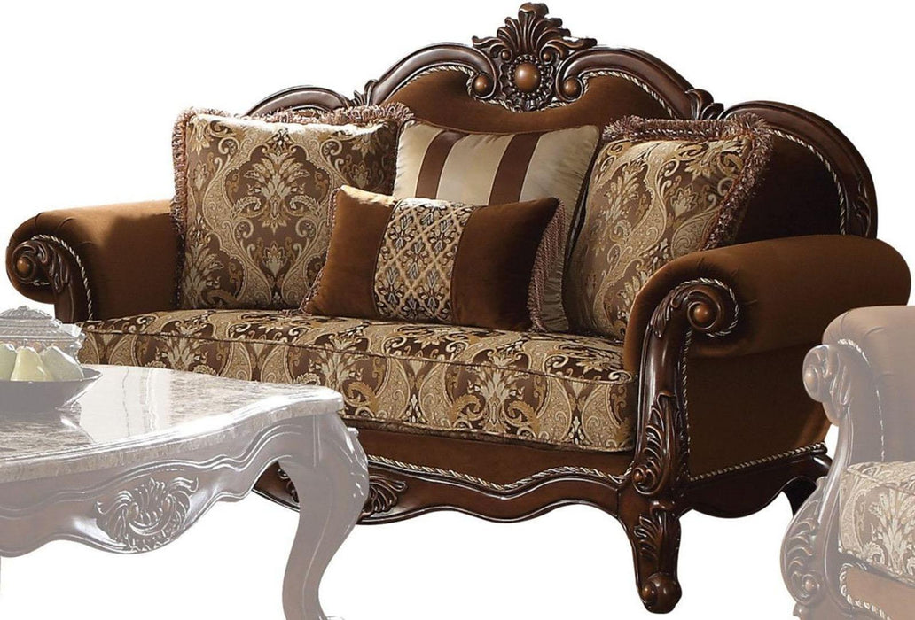 Acme Furniture Jardena Loveseat with 4 Pillows in Cherry Oak 50656 - U&U Home Budget Furniture (Carteret, NJ)