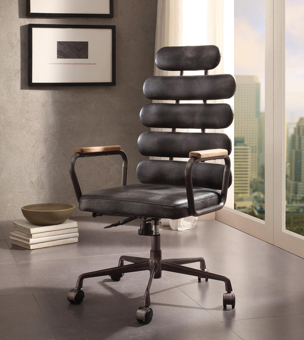 Calan Vintage Black Top Grain Leather Office Chair - U&U Home Budget Furniture (Carteret, NJ)
